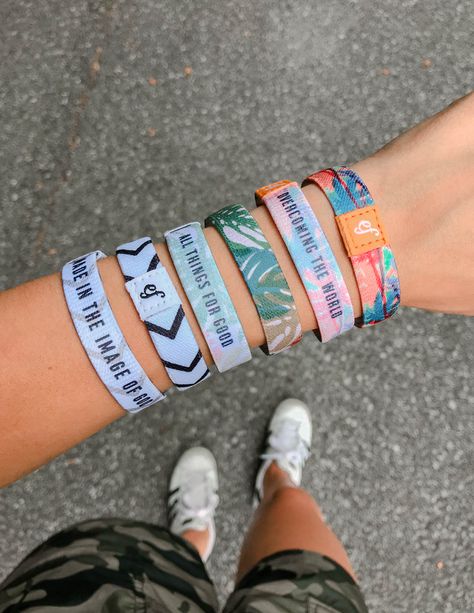 We just released three new designs of our polyester reversible wristbands. They're super soft and you won't even realize you're wearing anything on your wrist! Christian Bracelets Diy, Festival Armband, Wwjd Bracelets, Wwjd Bracelet, Wristband Design, Elevated Faith, Christian Accessories, Festival Bracelets, Christian Bracelets