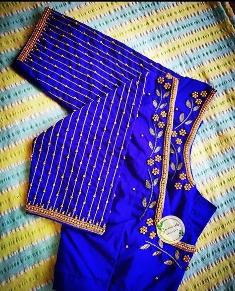 Elbow Sleeve Aari Work Blouse, Elbow Sleeves Aari Design For Blouse, Simple Elbow Sleeve Blouse Designs, Work Blouses Maggam Latest Simple, 2000 Aari Work Blouse Design, Patch Work Blouse Sleeve Designs, Sleeves Work Design For Blouse, Aari Blouse Sleeves Design, Simple Aari Sleeve Design