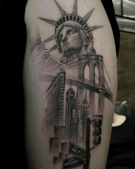 Queens Ny Tattoo, Bronx Tattoo Ideas, New York Inspired Tattoo, Manhattan Tattoo, New York Tattoo Ideas, City Tattoo Ideas, Nyc Skyline Tattoo, New York City Tattoo, Vegas Tattoos