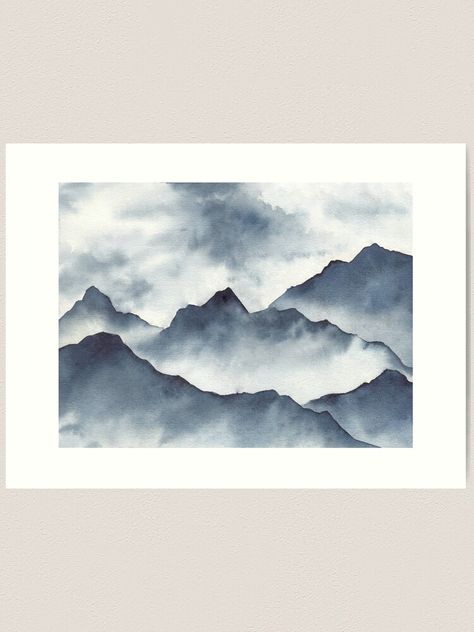 "Abstract Blue Misty Mountains " Art Print by gusstvaraonica | Redbubble Misty Mountains, Mountain Art Print, Watercolour Inspiration, Watercolor Mountains, Watercolor Landscape Paintings, 수채화 그림, Blue Mountains, Watercolor Art Lessons, Mountain Paintings