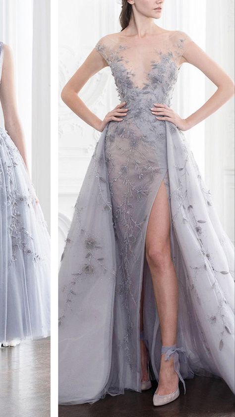 Ethereal Dress Goddesses Gowns, Elegant Prom Dresses Goddesses, Grey Gowns Elegant, Couture Gowns 2023, Leather Wedding Dress, Silver Wedding Dress, Royalty Dress, Paolo Sebastian, Princess Ball Gowns