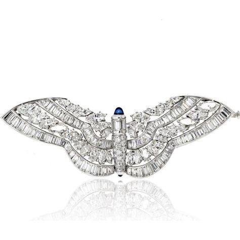 Tiffany & Co. Platinum Butterfly Brooch with 14.00 Carats Total Weight Marquise and Baguette Diamonds and Cabochon Sapphire Designer Diamond Jewellery, Vintage Tiffany, Platinum Jewelry, Marquise Cut Diamond, Butterfly Brooch, Diamond Brooch, Tiffany And Co, Platinum Metal, Blue Gems