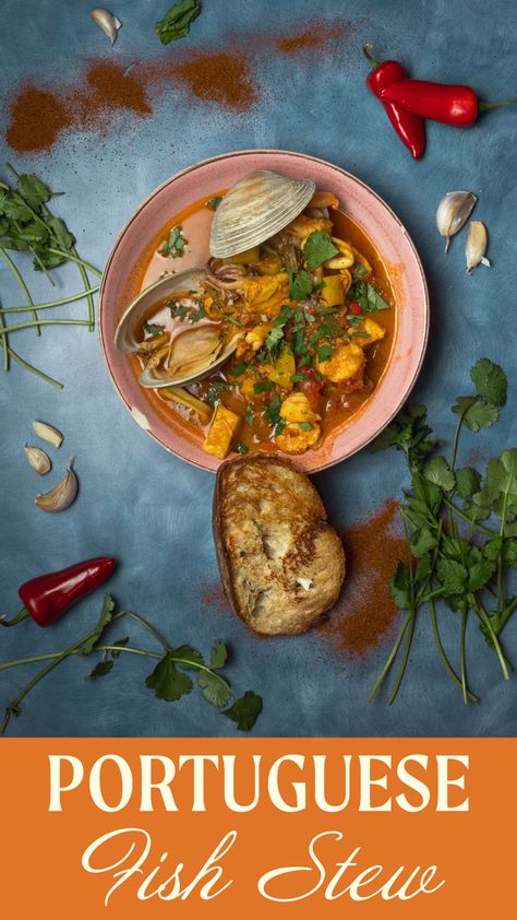 Caldeirada (#Portuguese Fish Stew) is a dish consisting of a wide variety of #fish, potatoes, and other ingredients and #spices. Check out our tasty #recipe below! 🇺🇸 🛫 🌍 🛬 🇵🇹 Portuguese Fish Stew Recipes, Fish Potatoes, Fresno Chili, Hungarian Paprika, Deep Frying Pan, Fish Stew, Tasty Recipe, Dry White Wine, Chopped Garlic