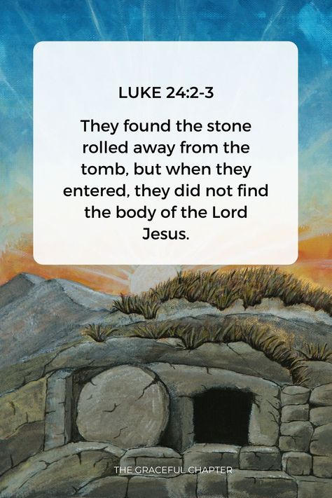 They found the stone rolled away from the tomb, but when they entered, they did not find the body of the Lord Jesus. Luke 24:2-3 Bible Help, The Graceful Chapter, Easter Bible Verses, Window Ideas, Jesus Resurrection, Bible Study Notes, The Son Of Man, Jesus Images, Jesus Art