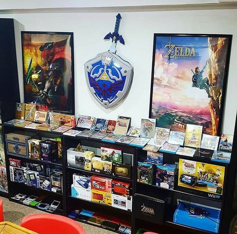 Legend Of Zelda Room, Zelda Room, Video Game Collection, Zelda Art, Legend Of Zelda Breath, Zelda Breath, Game Room Design, Room Setup, The Legend Of Zelda