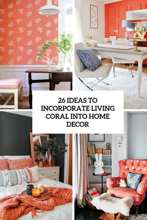 26 Ideas To Incorporate Living Coral Color Into Home Decor Coral Color Beach Decor, Coral Living Room Decor, Navy Coral Bedroom, Coral Bedroom Decor, Coral Living Room, Coral Living Rooms, Coral Home Decor, Coral Colour Palette, Coral Bedroom