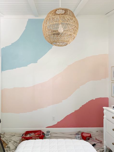 How We Painted A Colorful Abstract Wall Mural (UPDATED!) | Young House Love Diy Paint Mural, Hand Painted Wall Murals Diy Bedroom, Diy Wall Mural, Abstract Wall Mural, Girls Room Paint, Room Murals, Painted Mural, Wall Murals Diy, Door Paint