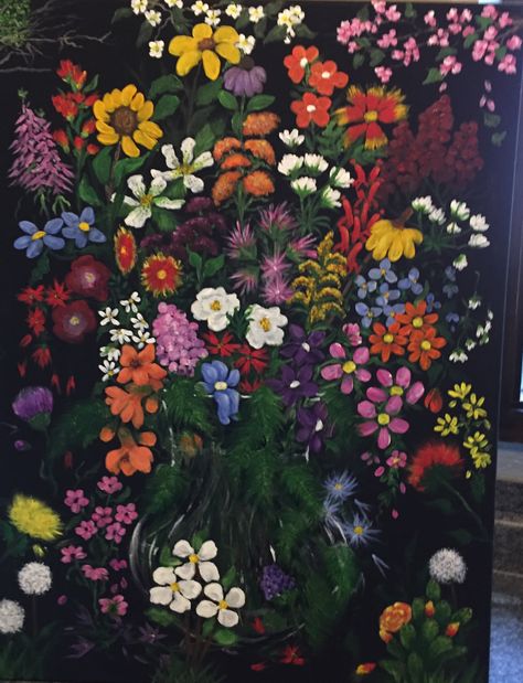 Flower Painting Black Background, Oklahoma Wildflowers, Ceiling Tiles Art, Arts References, Love Painting Ideas, Halloween Painting Ideas On Canvas, Painting Ideas On Canvas Love, Halloween Painting Ideas, Simple Painting Ideas On Canvas