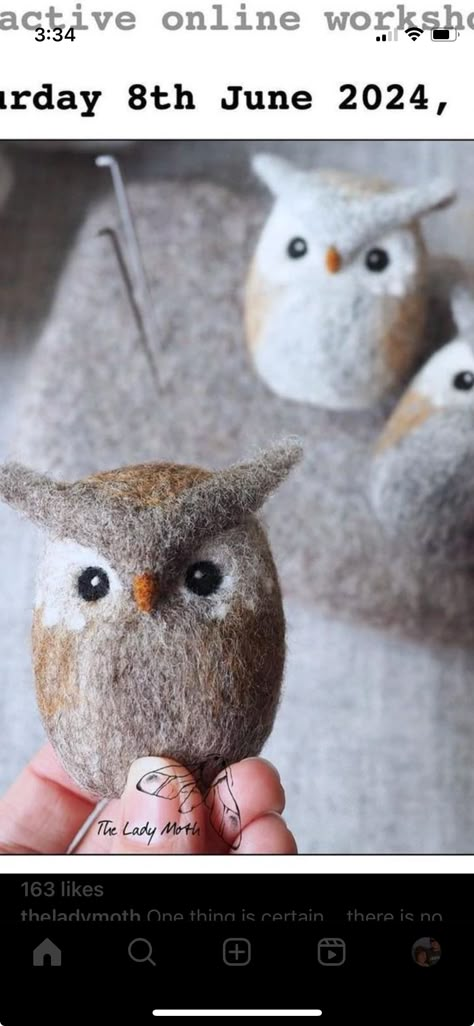 Needle Felted Woodland Creatures, Owl Needle Felting, Felting Animals Easy, Needle Felt Tree, Felting Projects For Beginners, Felted Owls, Tovad Ull, Needle Felted Owl, Needle Felting Tutorial