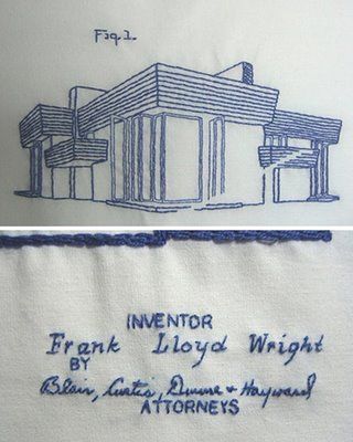 LOVE!!  frank lloyd wright embroidery. #architecture #embroidery #art Embroidery Architecture, Architectural Embroidery, Frank Lloyd Wright Buildings, Summer Craft, Blue Prints, Project List, Contemporary Embroidery, Black White Yellow, Needle Arts