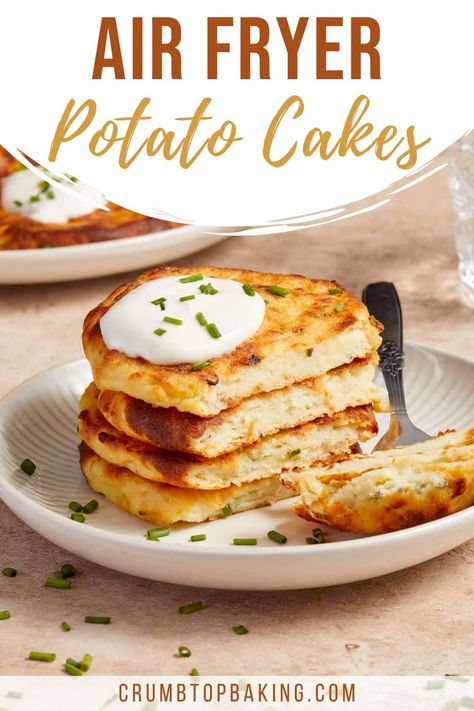 Air Fryer Potato Cakes are a great way to use up leftover mashed potatoes! They get golden brown and crispy with just a little oil and stay light and fluffy in the middle. Potato Cakes From Mashed Potatoes, Mashed Potato Patties, Air Fryer Potato, Mashed Potato Pancakes, Mashed Potato Cakes, Instant Mashed Potatoes, Potato Patties, Making Mashed Potatoes, Leftover Mashed Potatoes