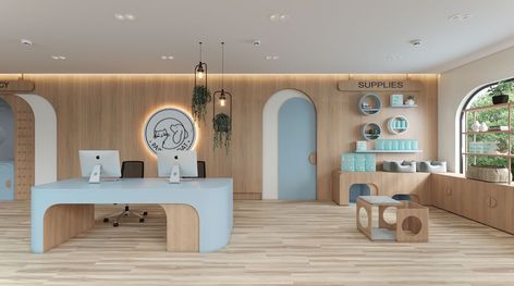 Veterinary Clinic Aesthetic, Animal Clinic Interior Design, Veterinary Consult Room, Veterinary Clinic Design Receptions, Preschool Room Layout, Vet Design, Veterinary Design, Dog Nook, Pet Center