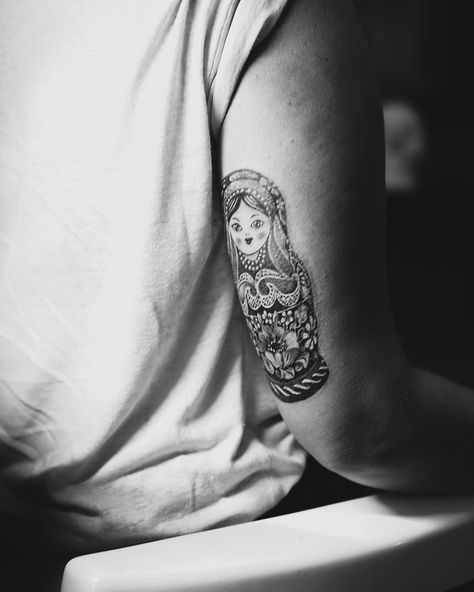 Russian Inspired Tattoos, Russian Nesting Doll Tattoo, Babushka Tattoo, Matryoshka Tattoo, Russian Doll Tattoo, Nesting Doll Tattoo, Skull Tattoos For Men, Russian Tattoo, Ancient Tattoo