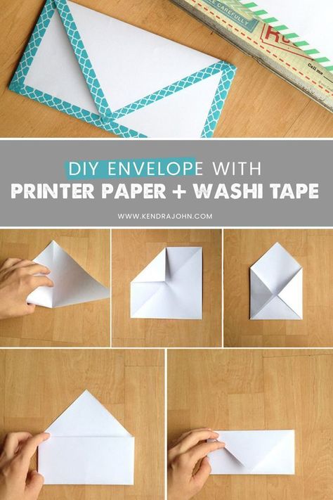 Fold an envelope with printer paper and washi tape! DIY Tutorial for an easy paper craft! Envelope Diy Paper, Make An Envelope, Simple Envelope, Chart Paper, Diy Xmas Gifts, How To Make An Envelope, Diy Envelope, Diy Papier, Diy Simple