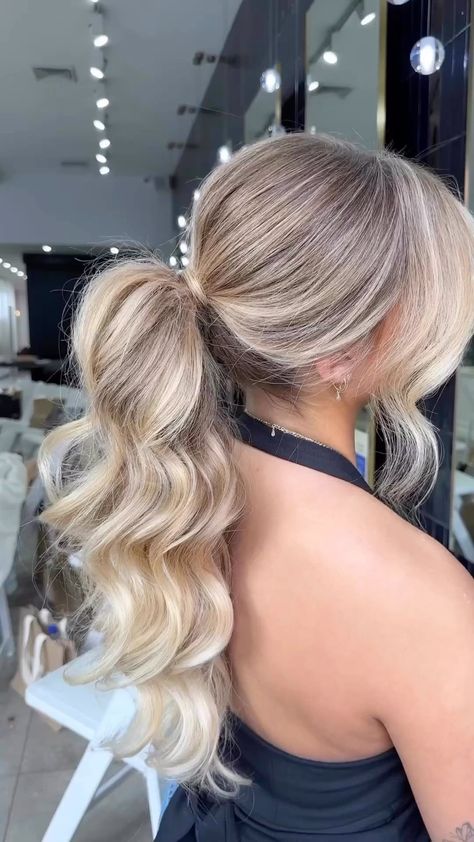 Boho Low Ponytail, Updo That Covers Ears, Bridal Hair For Blondes, Wedding Guest Hairstyles Hollywood Waves, Rehearsal Dinner Hair For Bride, Banquet Makeup, Wedding Ponytail Hairstyles, Bridesmaid Hair Inspo, Business Hair