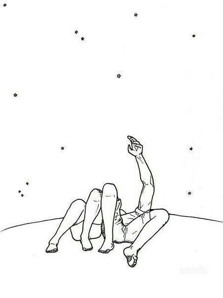 Couple Drawing, 캐릭터 드로잉, Look At The Stars, Art And Illustration, Couple Drawings, Line Art Drawings, Two People, 그림 그리기, Line Drawing