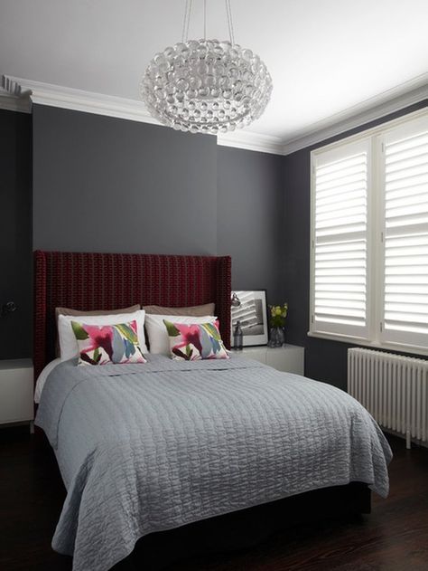 The 11 Best Gray Paint Colors for Your Bedroom | Hunker Maroon Bedroom, Small Bedroom Colours, Burgundy Bedroom, Best Bedroom Paint Colors, Modern Bedroom Colors, Gray Bedroom Walls, Best Bedroom Colors, Gray Walls, Minimalist Bedroom Design