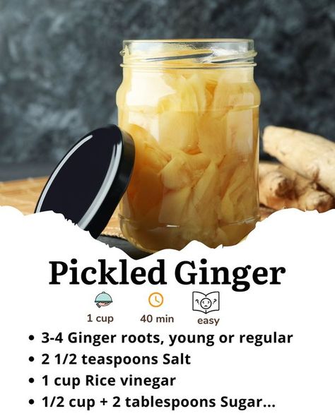 Quick Pickled Ginger, Pickled Ginger Recipe, Eat Healthy Cheap, Fermentation Jar, Pickled Recipes, Pickled Foods, Ginger Recipe, Ginger Roots, Fermenting Jars