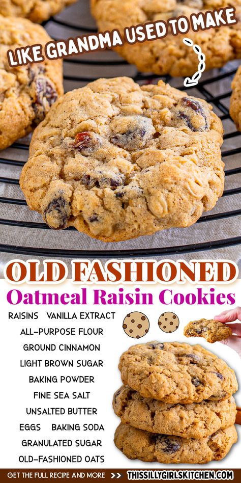 This is the BEST recipe for old fashioned oatmeal raisin cookies that come out soft and chewy every time. Loaded with oats, raisins, and warm spice, this is by far the best recipe out there! These cookies are made with simple ingredients that make a wonderfully chewy texture. They bake up perfectly golden brown and stay fresh for days! Soft Oatmeal Raisin Cookies, Easy Oatmeal Raisin Cookies, Oatmeal Raisin Cookies Recipe, Old Fashioned Oatmeal Cookies, Raisin Cookies Recipe, Best Oatmeal Raisin Cookies, Soft Oatmeal Cookies, The Best Oatmeal, Best Oatmeal Cookies