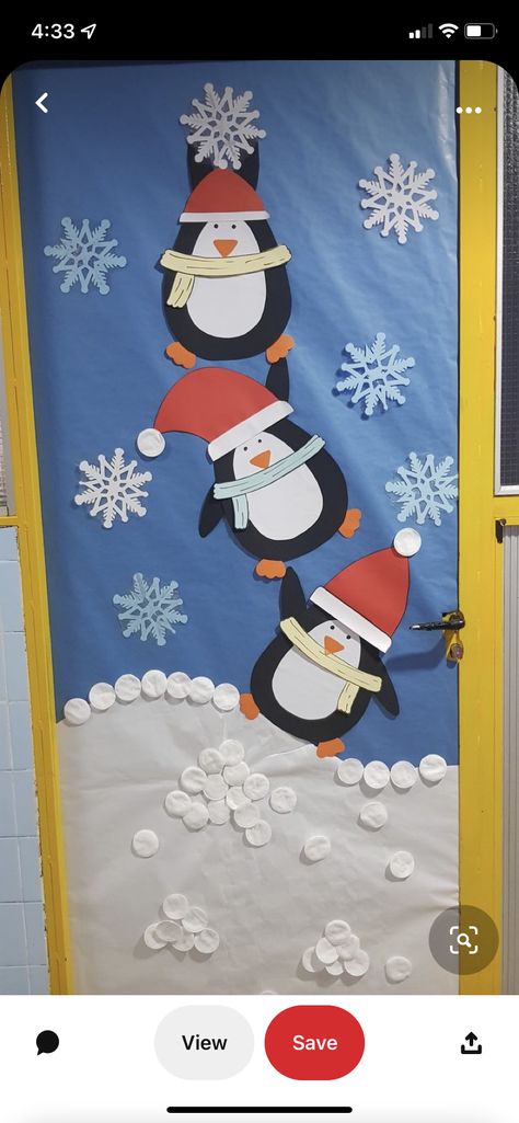 Christmas Penguin Door, North Pole Christmas Door Decorations, Penguin Christmas Door Decorations, Winter Door For Classroom, Door Decoration Christmas Classroom, Christmas Cubicle Decorations Ideas, Winter Classroom Decorations Preschool, Polar Bear Door Decorations For School, Winter Classroom Door Ideas Easy