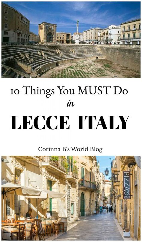 Lecce is the jewel in southern Puglia's crown. In the heart of the Salento, this exquisitely beautiful town is rich in history, architecture, incredible cuisine, wine and olive oil. A short drive from the best beaches in all of Italy, on both the Ionian and Adriatic coasts, Lecce needs to be on your vacation radar. Check out these 10 things not to be missed while you're here. . #Lecce #Puglia #Salento #SouthernItaly #Italy #Italytraveltips #secretitaly #italianmaldives #baroque Italy Vacation Itinerary, Lecce Puglia, Lecce Italy, Small Cities, Matera Italy, Italy Holiday, Italy Destinations, European Travel Tips, Things To Do In Italy