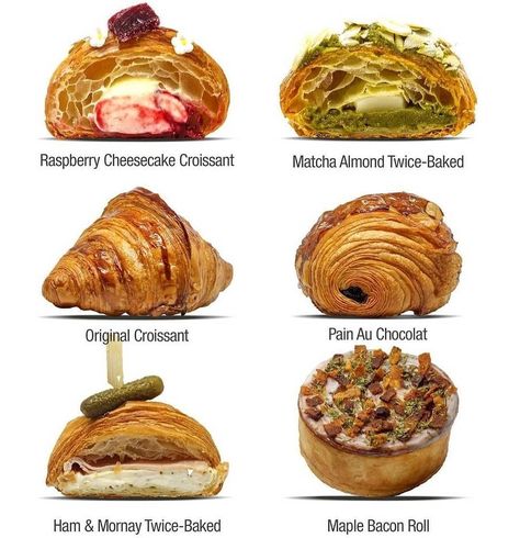 Croissant Flavors, Cheesecake Croissant, Croissant Ideas, Matcha Croissant, Pain Au Chocolat Recipe, Matcha Almond, Decadent Food, Culinary Cooking, Homemade Cookbook