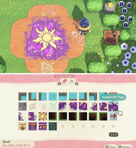 Acnh Tangled Design, Animal Crossing Tiles Design, Acnh Chalk Designs, Whimsical Acnh Codes, Rapunzel Animal Crossing, Acnh Chalk Codes, Tangled Animal Crossing, Acnh Rapunzel, Animal Crossing Disney Codes