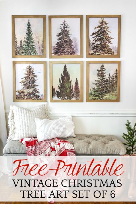 Free Printable Vintage Christmas Tree Art | A free Christmas printable art set of 6 featuring vintage Christmas trees that work in all types of decorating styles. #printableart #Christmasart Types Of Decorating Styles, Gallery Wall Printables, Christmas Tree Art, Decorating Styles, Free Christmas Printables, Printable Vintage, Christmas Printable, Mini Christmas Tree, Vintage Christmas Tree