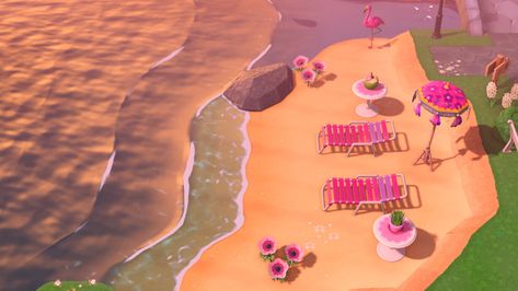 Animal Crossing Lounge Area, Beach Area Animal Crossing, Acpc Campsite Ideas Aesthetic, Animal Crossing Beach Cafe, Animal Crossing Beach Picnic, Animal Crossing Springcore Campsite, Beach Lounge, Animal Crossing Pocket Camp, Sunset Aesthetic