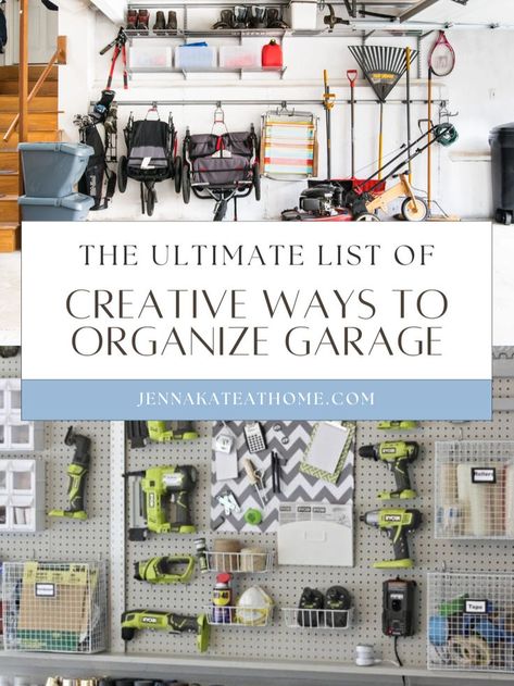 Looking for garage storage solutions to tackle your clutter? Transform your space with wall shelves and garage shelves that are perfect for big items and household items. Try a DIY approach to maximize ceiling space too. These easy garage storage tips are some of the best garage organization ideas for a full makeover. Get inspired with our garage storage inspiration! How To Organize Tools In Garage, 1 Car Garage Organization Ideas, Girl Garage Ideas, Modern Garage Organization Ideas, 1 Car Garage Organization, Diy Garage Organization Ideas, Garage Set Up Ideas, Small Garage Ideas, Easy Garage Organization Ideas