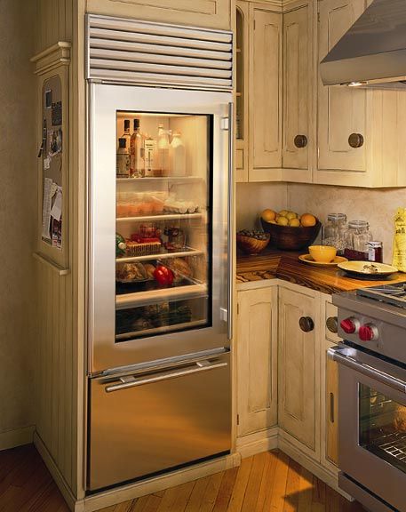 Glass Front Refrigerator, Glass Door Fridge, Glass Door Refrigerator, Double Ovens, Vignette Design, Contemporary Kitchens, Classic Kitchen, Kitchen Decor Modern, Glass Front Door