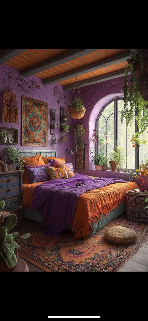 Lavender Boho Bedroom, Purple Boho Bedroom, Cozy Boho Bedroom Ideas, Bedroom Elements, Bedding Purple, Purple Bedroom Decor, Bedroom Decor Bohemian, Cozy Boho Bedroom, Beautiful Dream Catchers