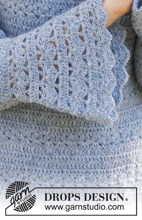 Crochet Round Yoke Pattern Free, Topdown Crochet Free Pattern, Crochet Lace Sweater Pattern Free, Crochet Yoke Pattern Free, Crochet Yoke Pattern, Drops Design Crochet, Crocheted Jumper, Lace Sweater Pattern, Magazine Drops