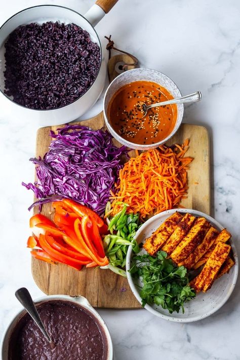 Thai Burritos with Peanut Sauce | Feasting At Home Peanut Tofu, Carrot Curry, Feasting At Home, Vegan Potluck, Vegan Burrito, Whole Wheat Tortillas, Veggie Delight, Black Rice, Main Course Recipes