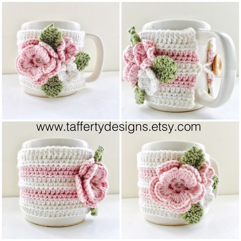 Cup Cosy, Mug Cosy, Crochet Tea Cozy, Crochet Mug Cozy, Crochet Coffee Cozy, Crochet Cup Cozy, Cozy Crochet Patterns, Crochet Flowers Free Pattern, Crochet Cozy