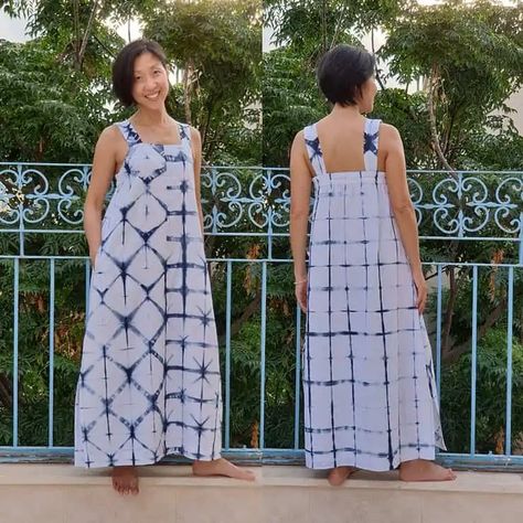 Wide-Strap Maxi Dress & My First Shibori Attempt - Geri In Stitches Easy Sewing Projects Clothes, Summer Dresses Diy, Doll Pajamas, Diy Maxi Dress, Diy Skirts, Sundress Pattern, Sewing Projects Clothes, Trendy Sewing, Dress Tutorials