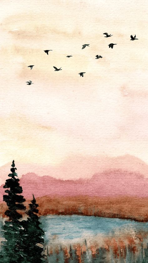 phone wallpaper Sunrise Watercolor Painting, Wildflower Mountain, Watercolour Sunset, Sunrise Watercolor, Pastel Fall, Painting Materials, Winter Sunrise, Watercolor Tips, Color Wallpaper