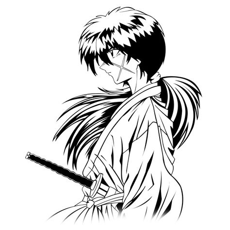 Line art samurai x Kenshin Anime, Samurai X, Ideas Cuadros, Anime Tees, Rurouni Kenshin, Silhouette Art, Manga Art, Vector Art, Line Art