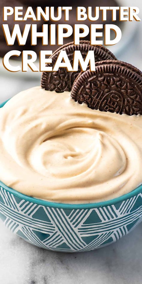 Peanut Butter Whipped Cream, Peanut Butter Frosting Recipe, Whipped Peanut Butter, Whipped Cream Desserts, Peanut Butter Icing, Peanut Butter Dip, Recipes With Whipping Cream, Chocolate Whipped Cream, Gluten Free Peanut Butter