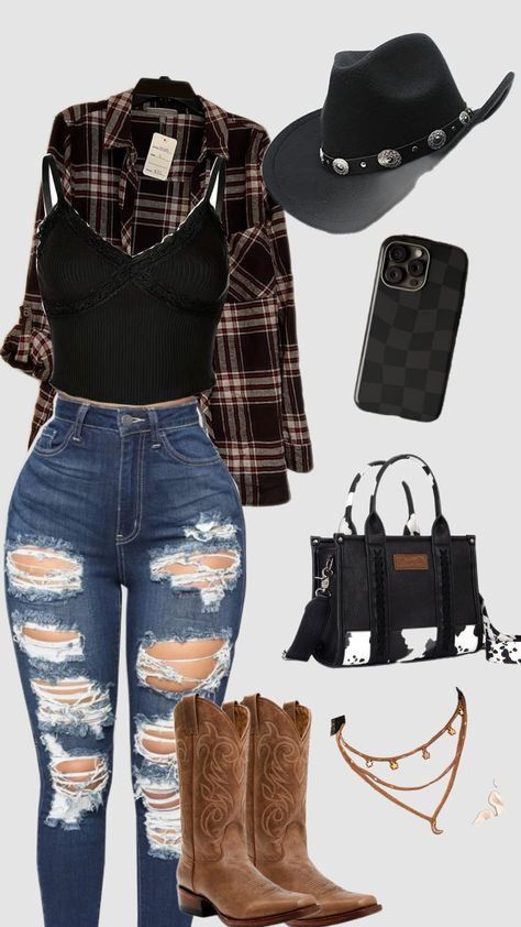 🐎🐴 #cowgirl #cowboyhat #cowboyboots #flannel #wrangler #shewould'ntwearthis Cowgirl Aesthetic Outfit, Vaquera Fits, Country Summer Outfits, Buckle Bunny, Country Clothes, Western Rooms, Casual Country Outfits, Everyday Fits, Country Summer