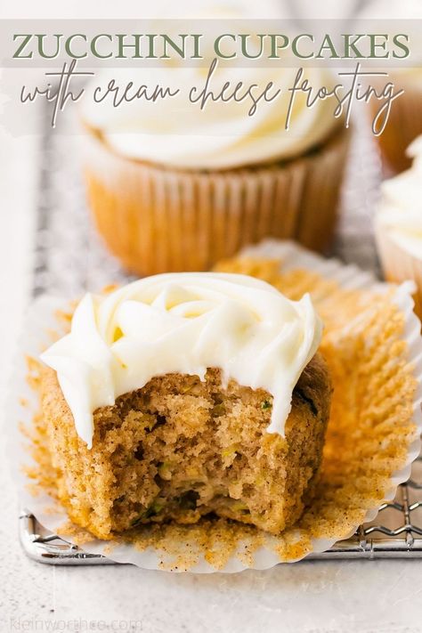 These sweet and moist Zucchini Cupcakes with Cream Cheese Frosting are the most delicious way to add the flavor of summer to dessert. The tender spiced cupcakes pair so perfectly with light and fluffy cream cheese frosting. Spiced Cupcakes, Funfetti Cupcake Recipe, Zucchini Cupcakes, Fluffy Cream Cheese Frosting, Zucchini Cakes Recipe, Eat Cupcakes, Cupcakes With Cream Cheese Frosting, Amazing Desserts, Slow Cooker Desserts