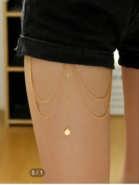 Thigh Bracelet, Body Chain Jewelry Outfit, Thigh Chain Jewelry, Thigh Jewelry, Leg Jewelry, Thigh Chain, Ankle Bracelets Diy, Body Necklace, Gold Body Chain