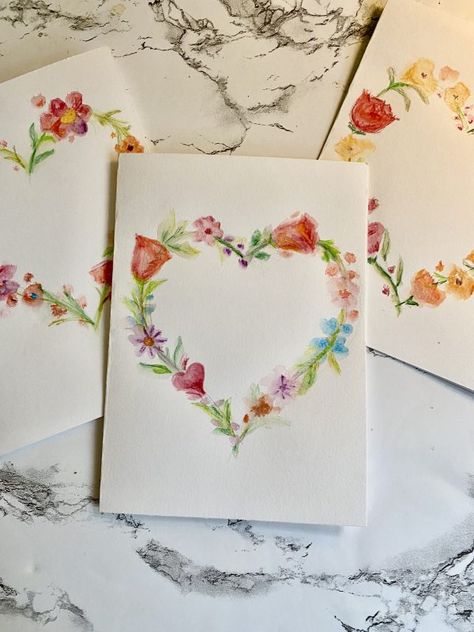 Using Watercolor Pencils Using Watercolor Pencils, Watercolor Notecards, Valentine Notes, Watercolor Pencil Art, Whimsical Art Paintings, Valentine's Ideas, Hand Lettering Cards, Watercolor Pencil, Valentine Theme