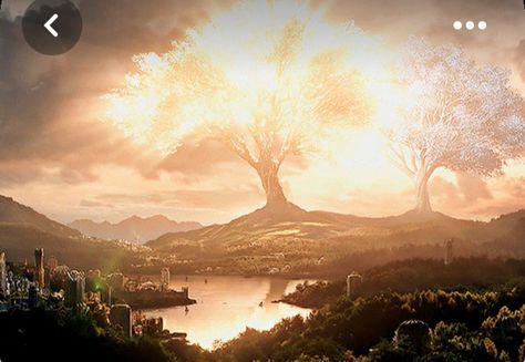 The Two Trees Of Valinor, Valinor Trees, Valinor Tolkien, Lotr Lore, Trees Of Valinor, Lord Of The Rings Rings, Middle Earth Art, Rings Of Power, Tolkien Art