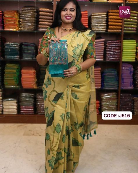 Soft cotton gold tissue saree with Pichwai print Designer blouse - 80-85 cm Price @ 899+$ Booking Sasi - 9653484447 Shalini - 7305626399 Soniya - 9443143352 Suji - 7200602017 Kousalya - 6374441254 Website 📲 www.dsrsarees.com Android App 📲 https://play.google.com/store/apps/details?id=com.dsrapp.dsrsarees IOS App 📲 https://apps.apple.com/app/dsr-sarees/id6504281793 —————————————————— Join our WhatsApp Channel to receive exclusive updates on new arrivals and offers, https://whatsapp.com/c... Gold Tissue Saree, Tissue Saree, Print Saree, Designer Blouse, Saree With Blouse, Printed Sarees, Ios App, Blouse Designs, Ios