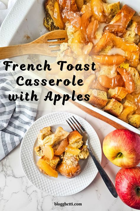 This crowd-pleasing Simple French Toast Casserole with Apples is easy to make and is perfect for a cozy breakfast or brunch.  It has the perfect blend of cinnamon-infused French toast and the sweetness of apples. Apple Pie French Toast Casserole, Simple French Toast, Apple French Toast Casserole, Skillet Breakfast, French Bread French Toast, Baked French Toast Casserole, Potluck Ideas, Friends Recipes, Apple Breakfast