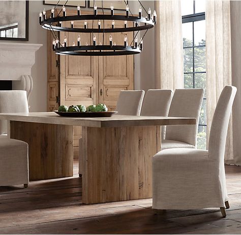 Restoration Hardware Hudson Parson Chairs Oak Planks, Parsons Chairs, Plywood Furniture, Furniture Vanity, Rectangular Dining Table, Home Hardware, Side Chairs Dining, Restoration Hardware, Dining Room Design