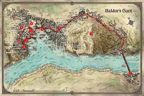 Baldur's Gate: A Dark Tour Through Its Dangerous Streets - Posts - D&D Beyond Gate City, Secret Tunnel, Mind Flayer, Baldur's Gate, Magic Spells, City Map, Gate, Map, Quick Saves