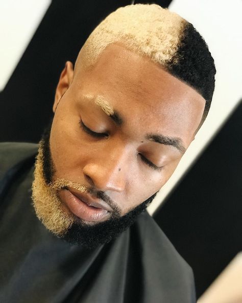 Gold color Dyed Beard, Blonde Hair Dyed Black, Black Men Hair Colour, Hairstyles For Black Men, Golden Hair Color, Gold Hair Dye, Boys Colored Hair, Blonde Hair Dye, Hair Like Wool