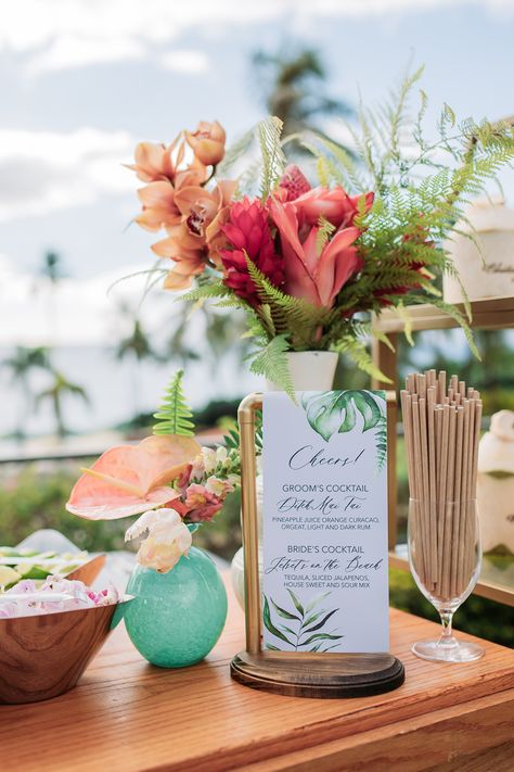 Wedding Cocktail Tables, Cocktail Table Decor, Cocktail Hour Decor, Tropical Wedding Theme, Beach Wedding Ceremony, Wedding Reception Seating, Beach Wedding Colors, Cocktail Hour Wedding, Tropical Wedding Flowers